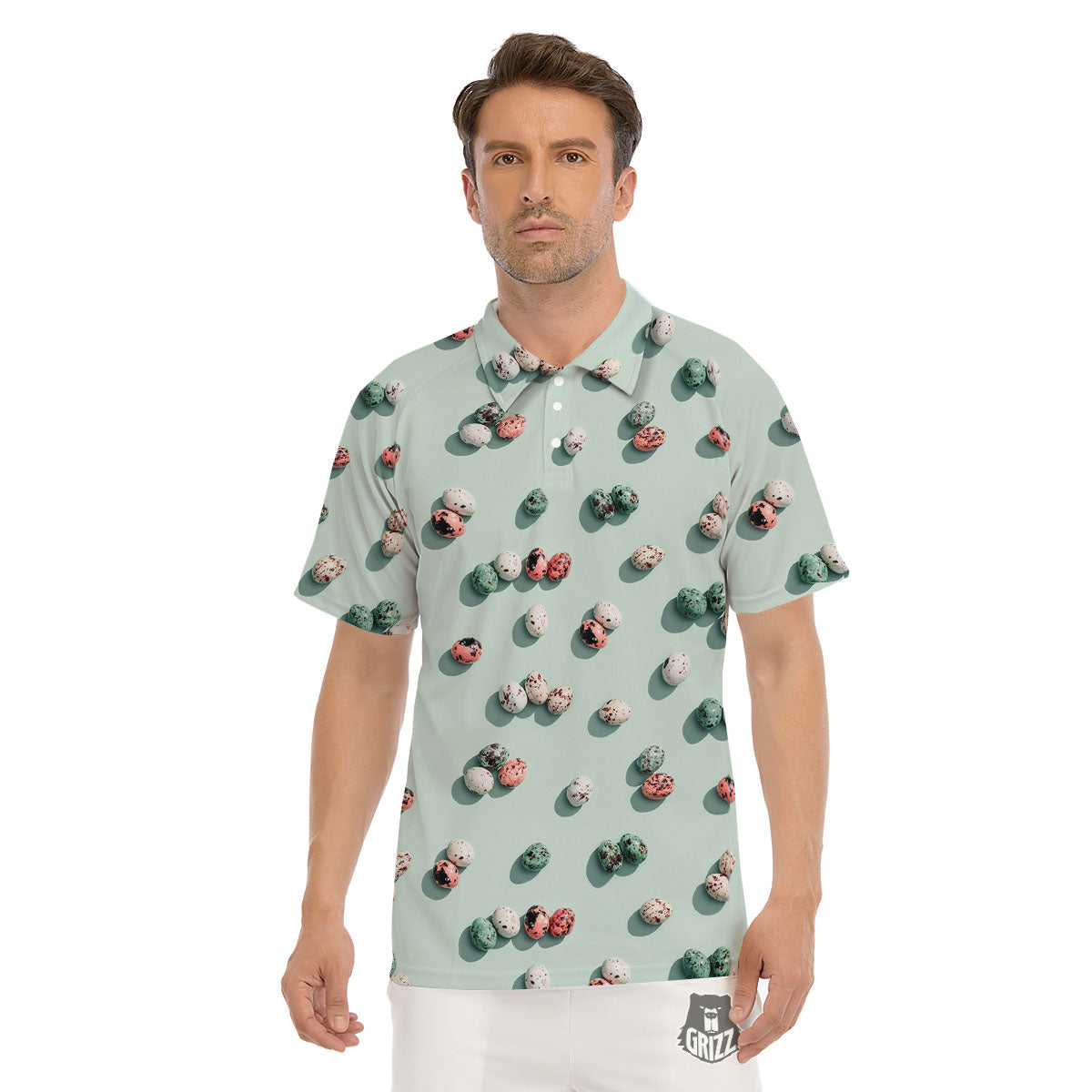 Colorful Pile Of Easter Eggs Print Pattern Men's Golf Shirts-grizzshop