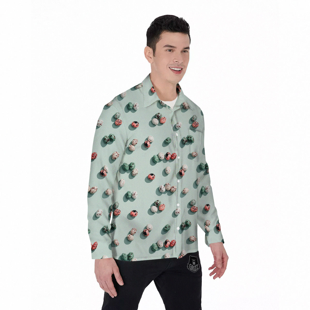 Colorful Pile Of Easter Eggs Print Pattern Men's Long Sleeve Shirts-grizzshop