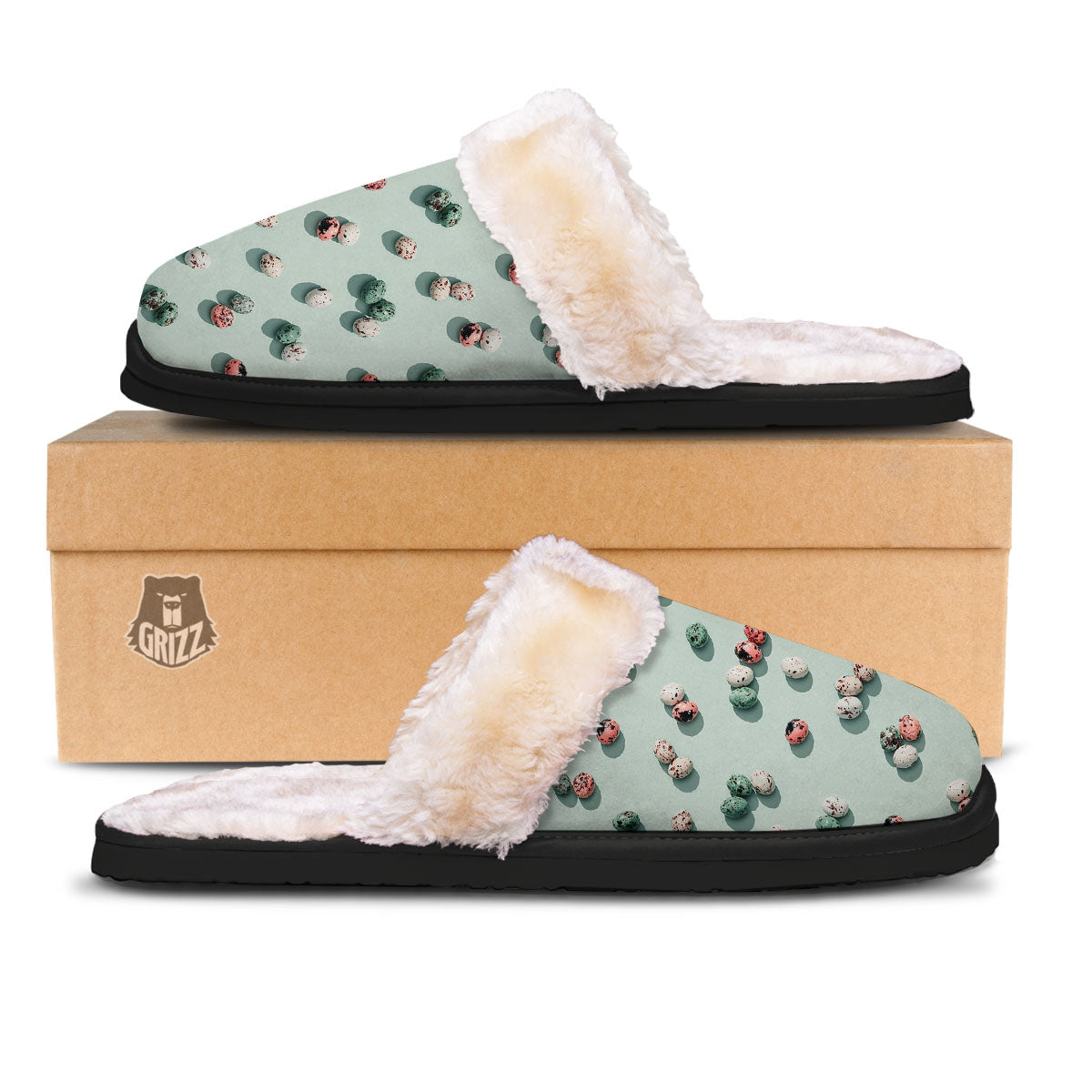 Colorful Pile Of Easter Eggs Print Pattern Slippers-grizzshop