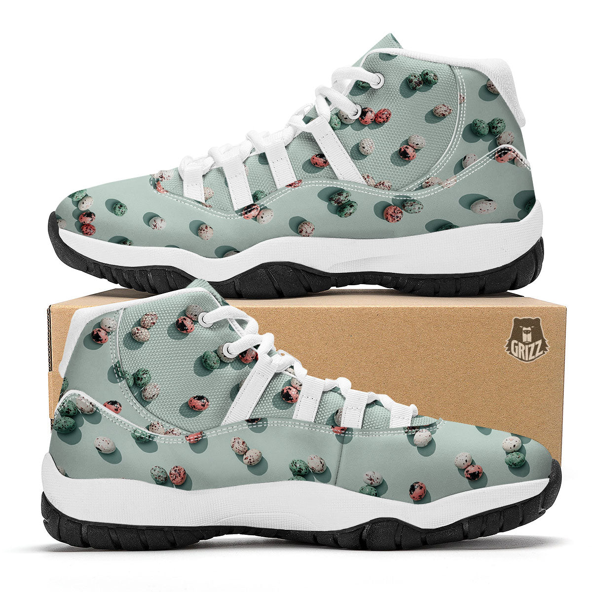 Colorful Pile Of Easter Eggs Print Pattern White Bball Shoes-grizzshop