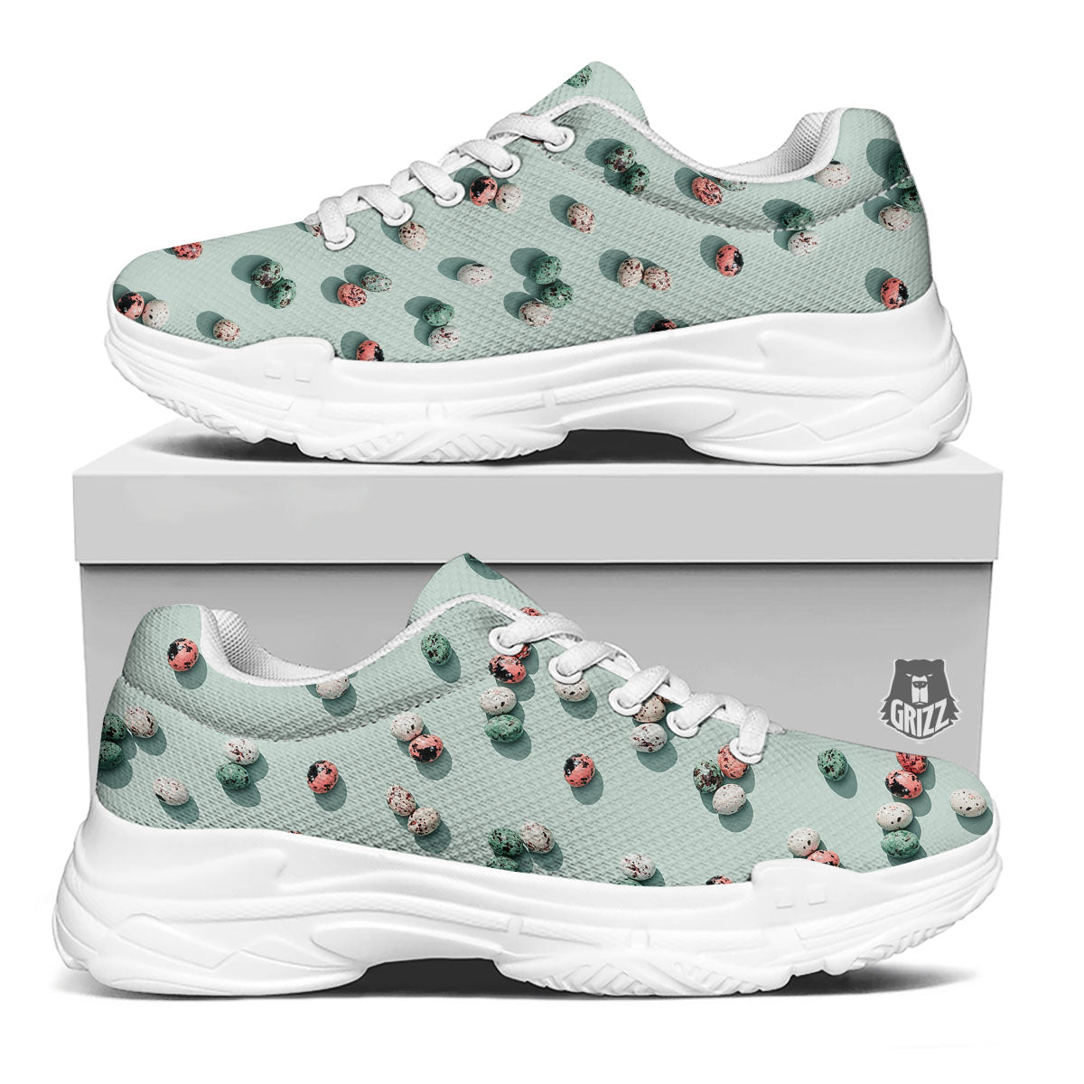 Colorful Pile Of Easter Eggs Print Pattern White Chunky Shoes-grizzshop