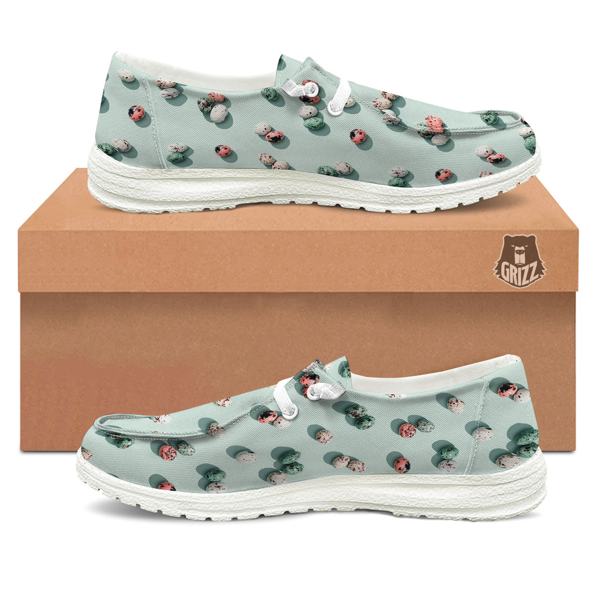 Colorful Pile Of Easter Eggs Print Pattern White Loafers-grizzshop
