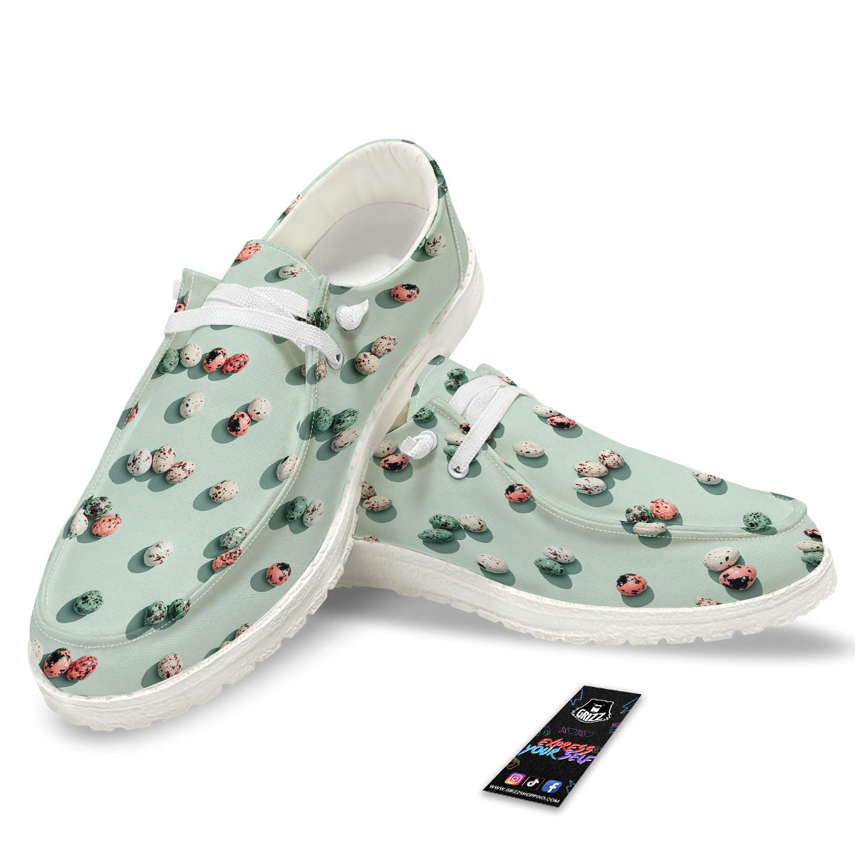 Colorful Pile Of Easter Eggs Print Pattern White Loafers-grizzshop