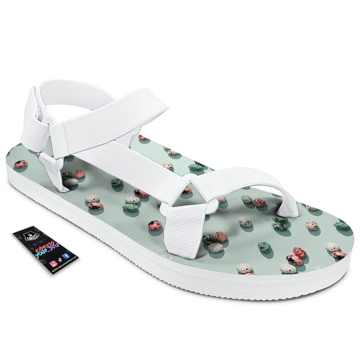 Colorful Pile Of Easter Eggs Print Pattern White Open Toe Sandals-grizzshop