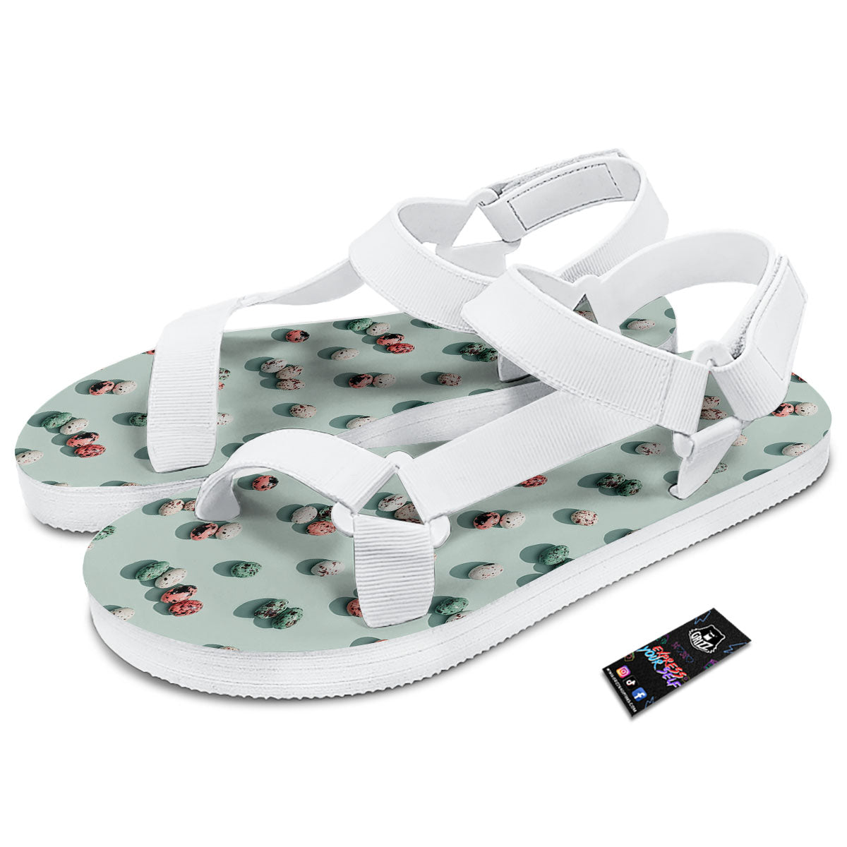 Colorful Pile Of Easter Eggs Print Pattern White Open Toe Sandals-grizzshop