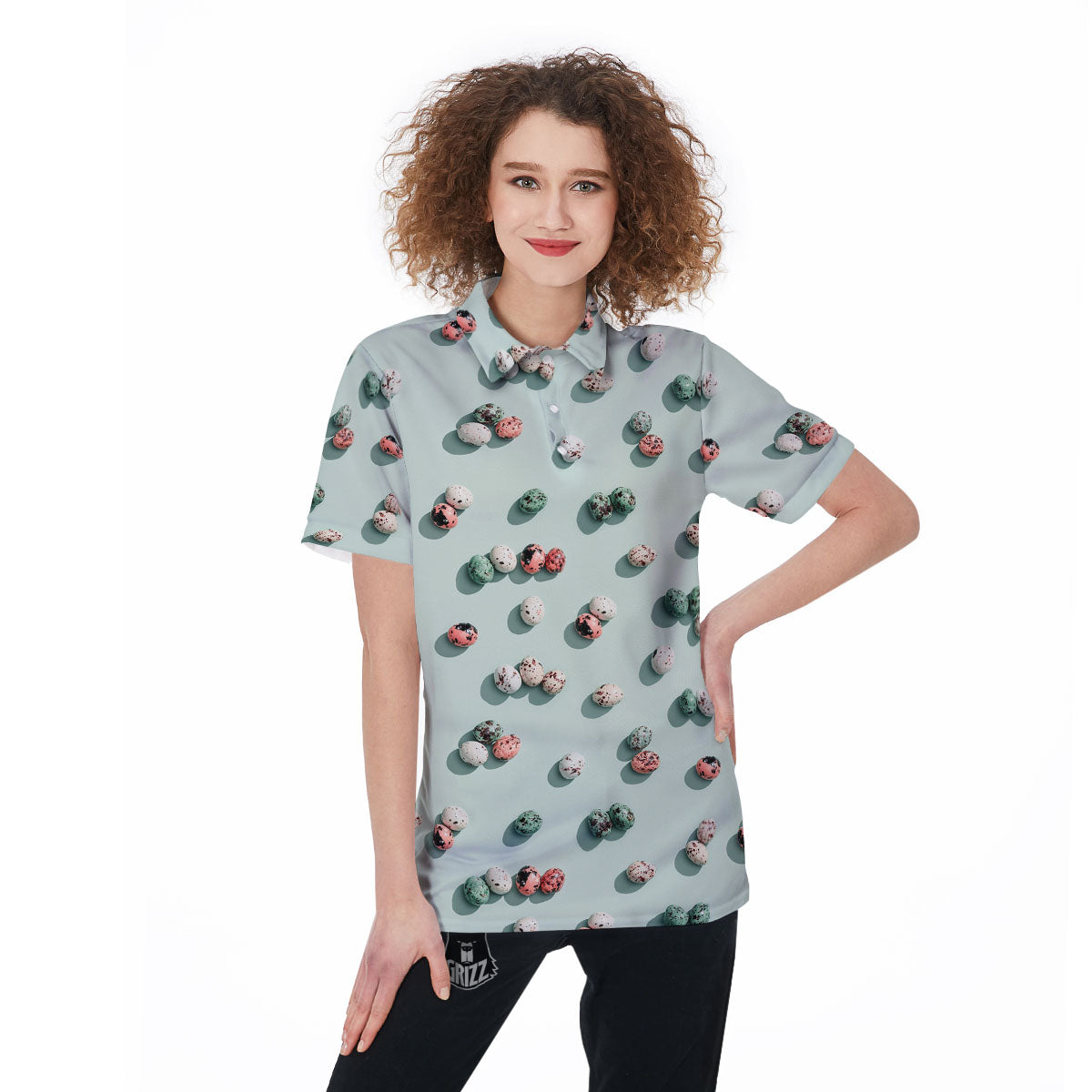 Colorful Pile Of Easter Eggs Print Pattern Women's Golf Shirts-grizzshop