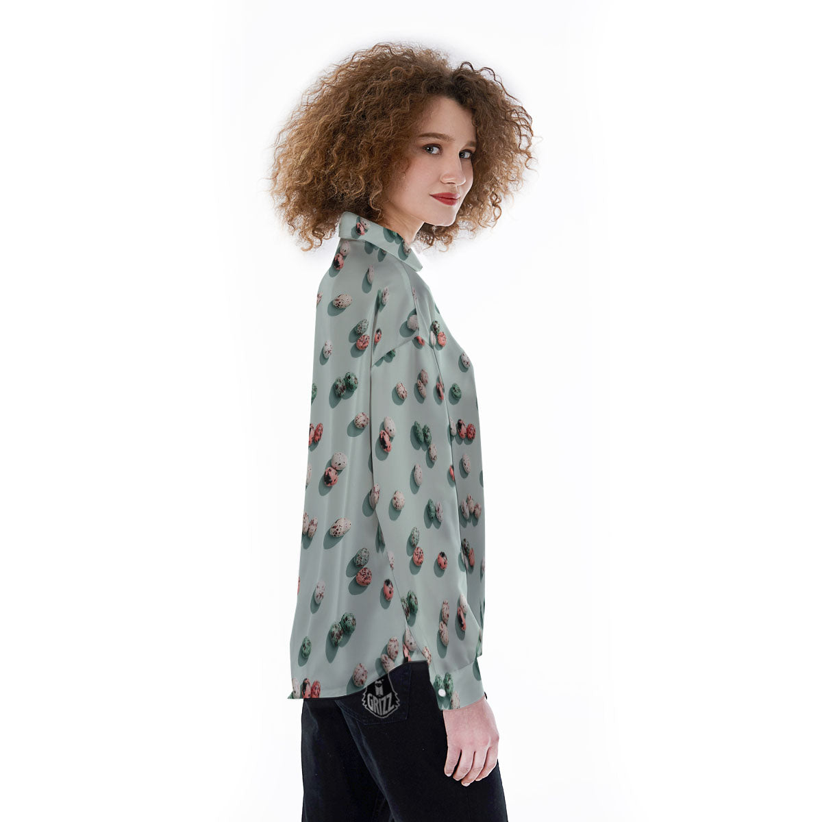 Colorful Pile Of Easter Eggs Print Pattern Women's Long Sleeve Shirts-grizzshop