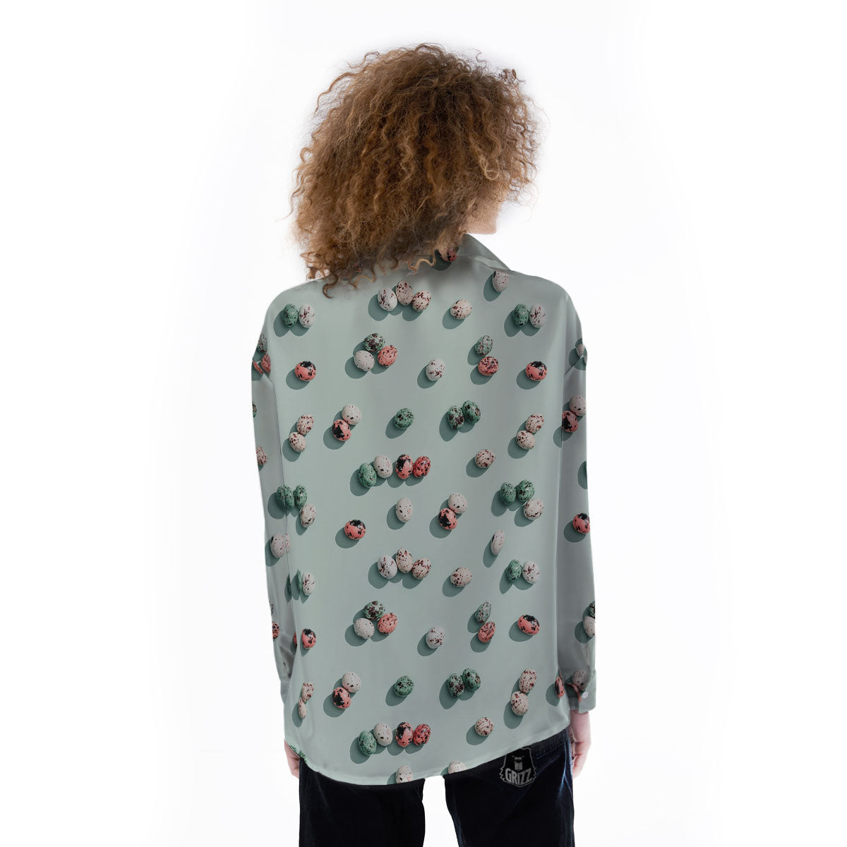 Colorful Pile Of Easter Eggs Print Pattern Women's Long Sleeve Shirts-grizzshop