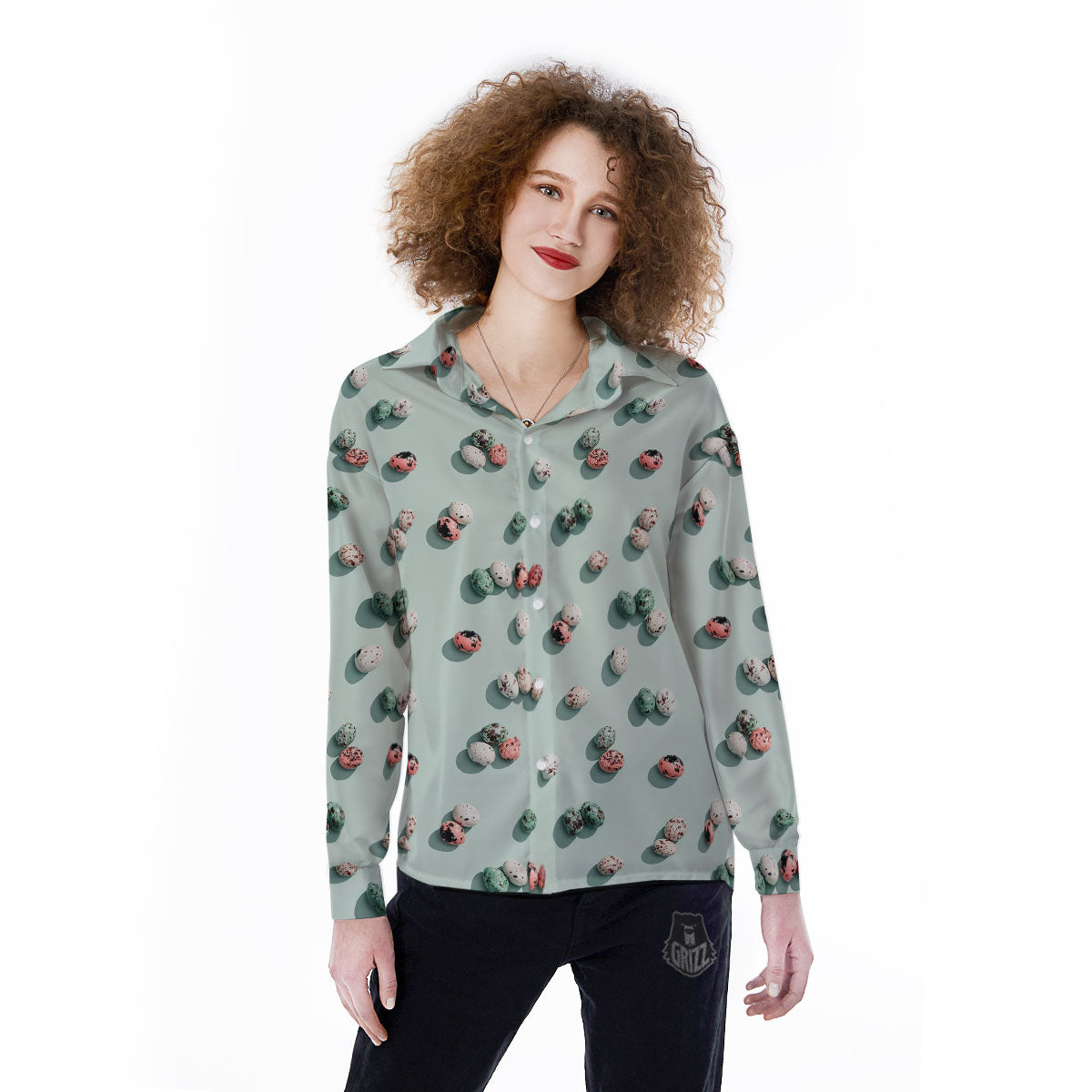 Colorful Pile Of Easter Eggs Print Pattern Women's Long Sleeve Shirts-grizzshop