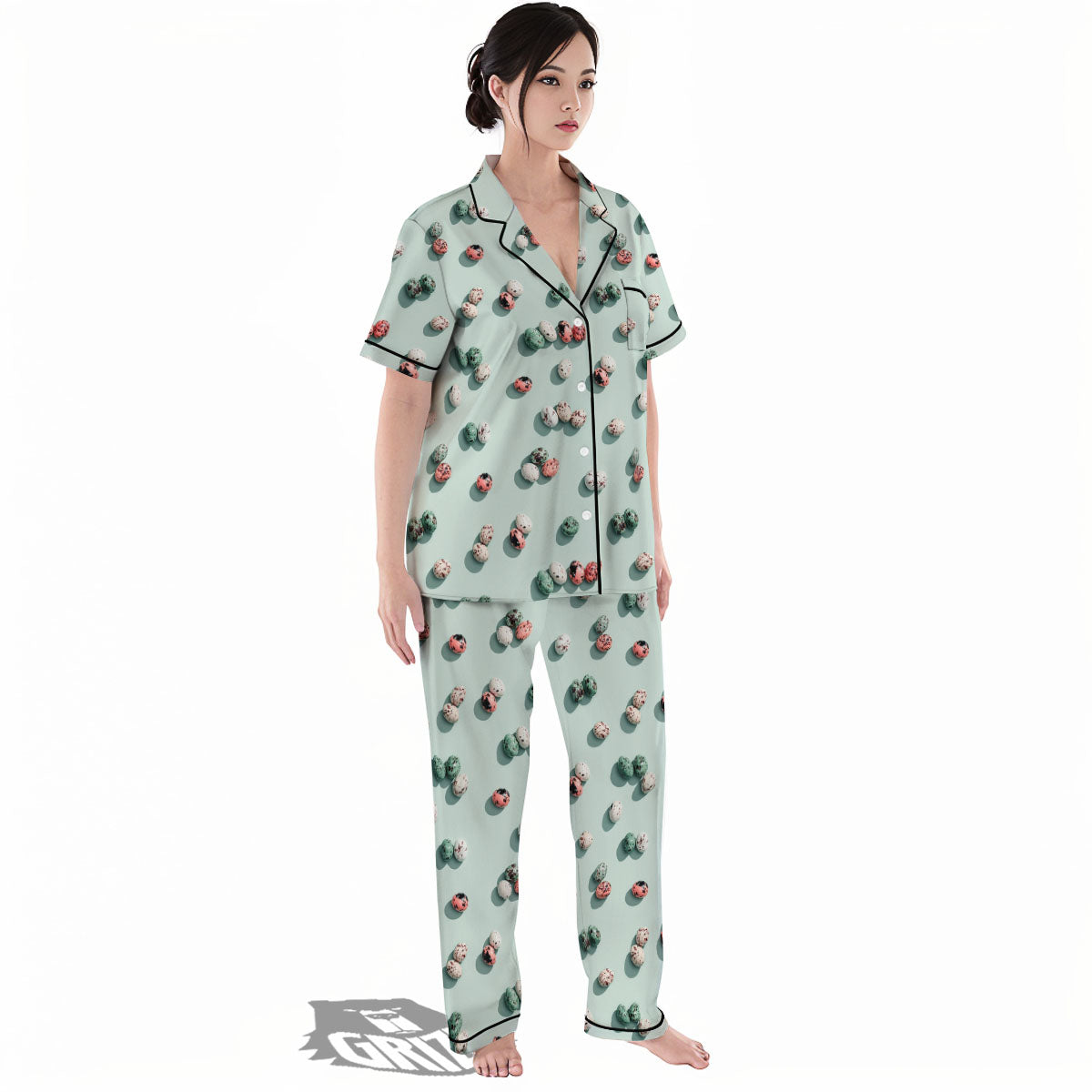 Colorful Pile Of Easter Eggs Print Pattern Women's Pajamas Set-grizzshop
