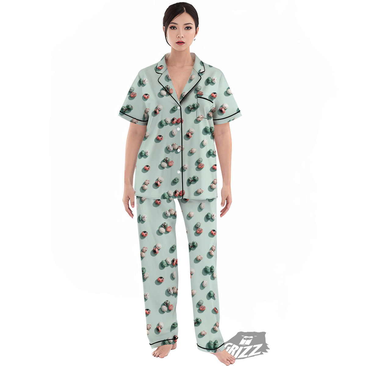 Colorful Pile Of Easter Eggs Print Pattern Women's Pajamas Set-grizzshop