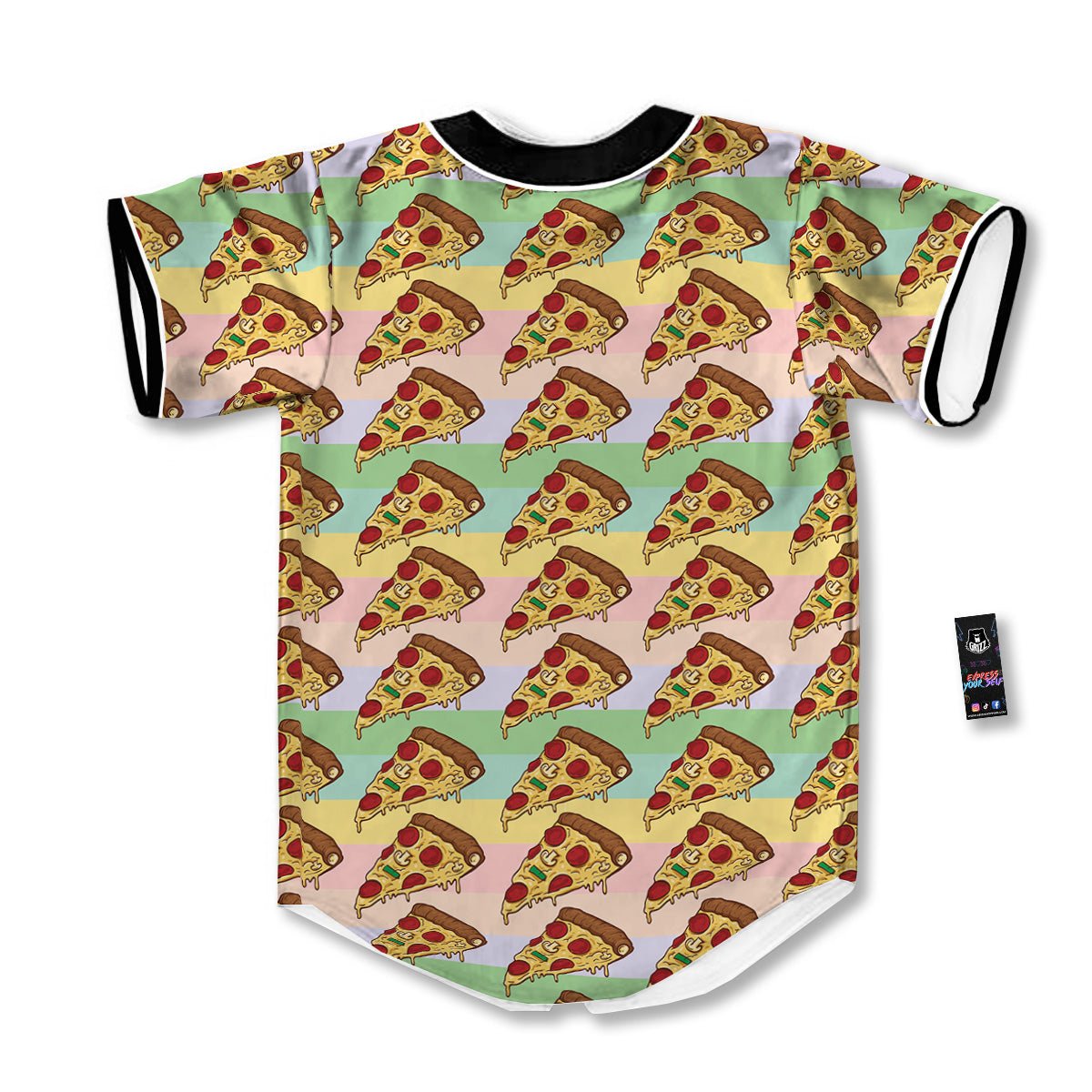 Colorful Pizza And Stiped Pastel Print Pattern Baseball Jersey-grizzshop