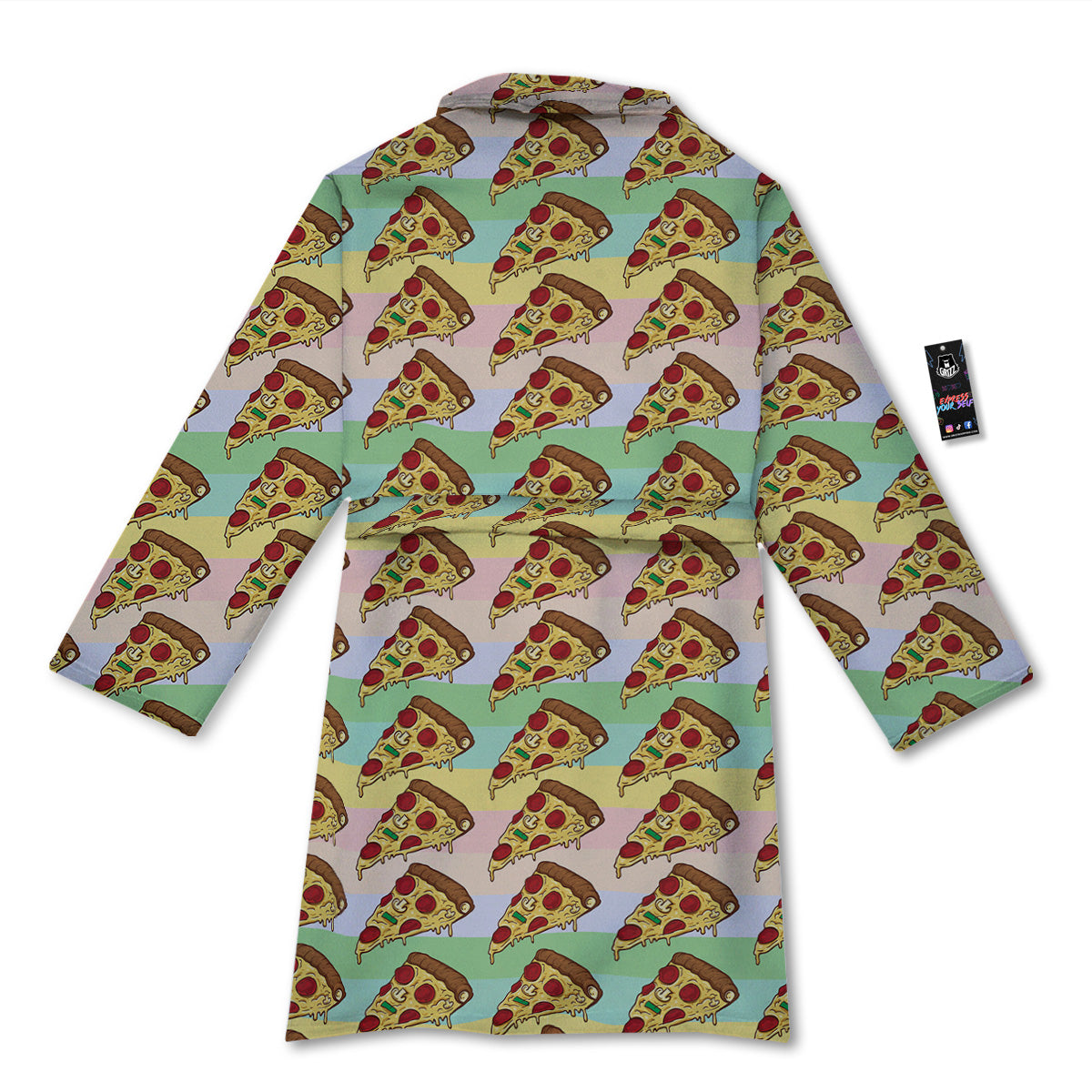 Colorful Pizza And Stiped Pastel Print Pattern Bathrobe-grizzshop