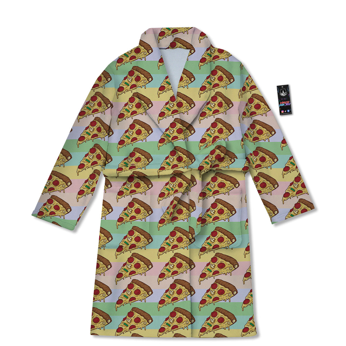 Colorful Pizza And Stiped Pastel Print Pattern Bathrobe-grizzshop