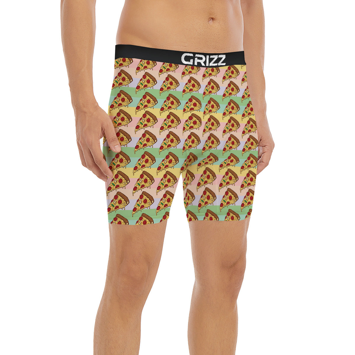 Colorful Pizza And Stiped Pastel Print Pattern Boxer Briefs-grizzshop