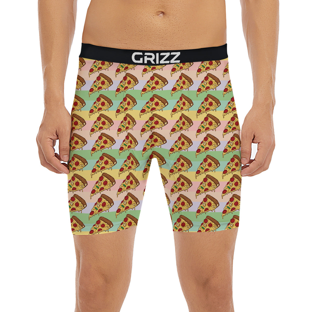 Colorful Pizza And Stiped Pastel Print Pattern Boxer Briefs-grizzshop