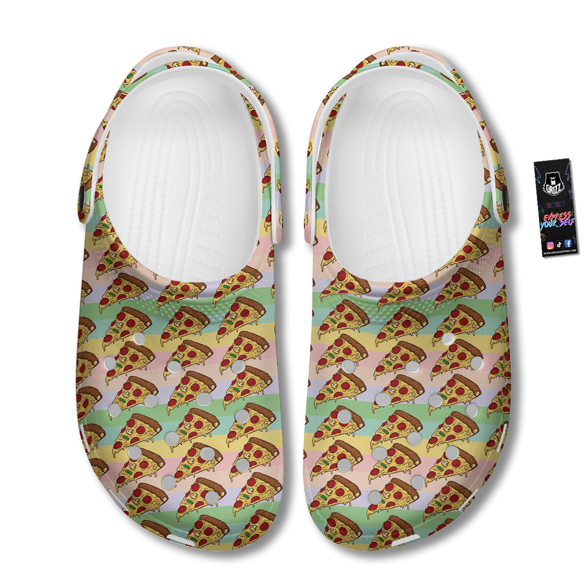 Colorful Pizza And Stiped Pastel Print Pattern Clog-grizzshop