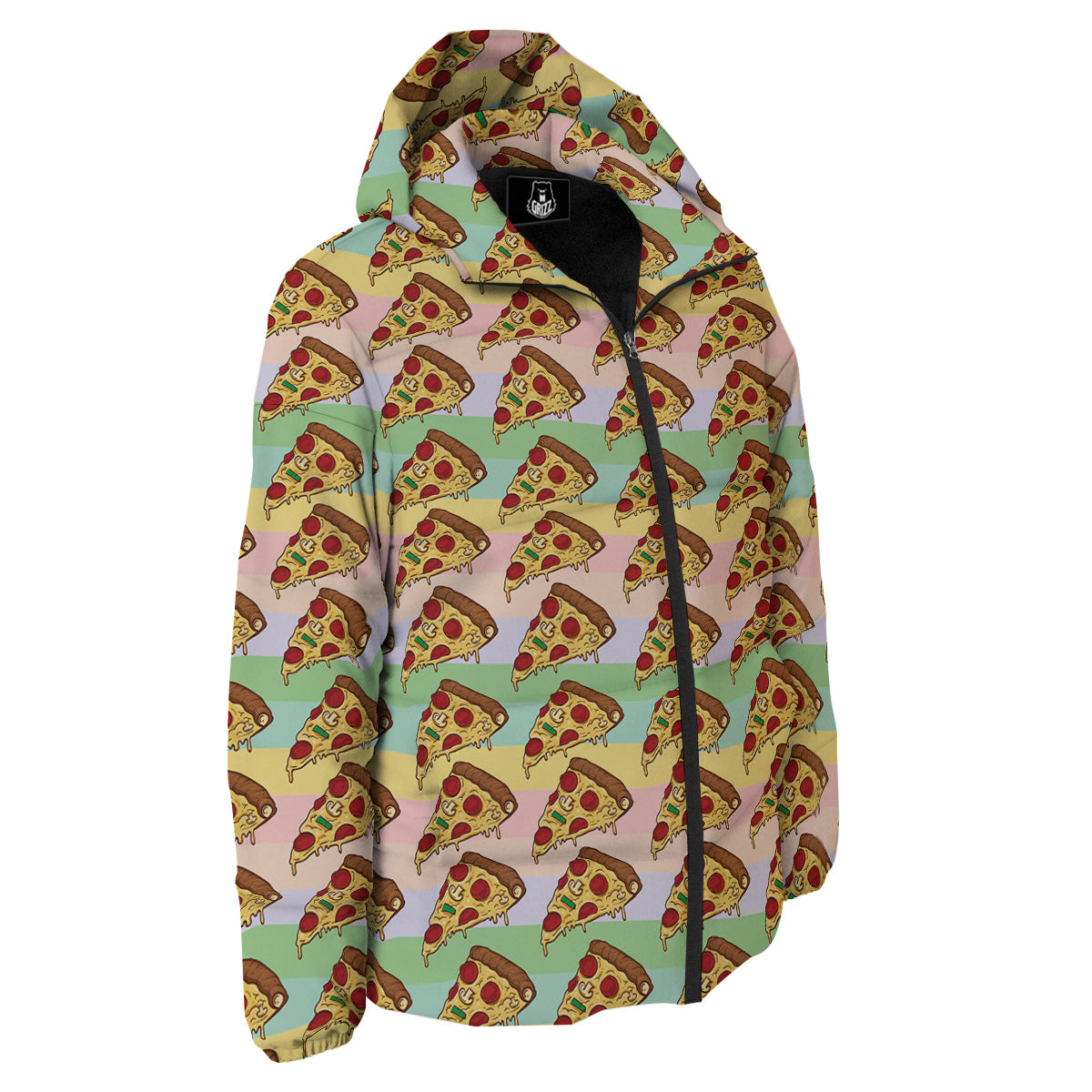 Colorful Pizza And Stiped Pastel Print Pattern Down Jacket-grizzshop