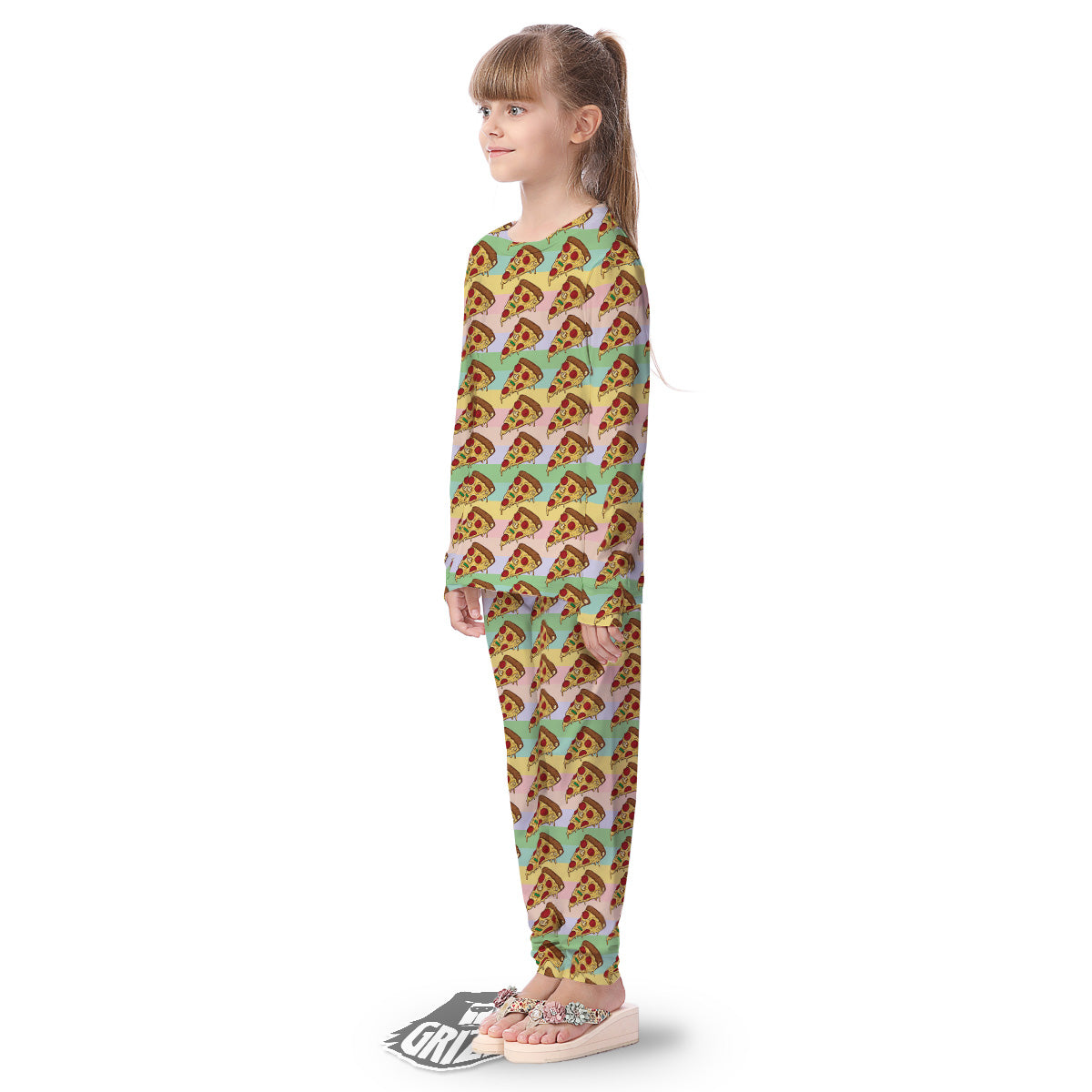Colorful Pizza And Stiped Pastel Print Pattern Kid's Pajamas-grizzshop