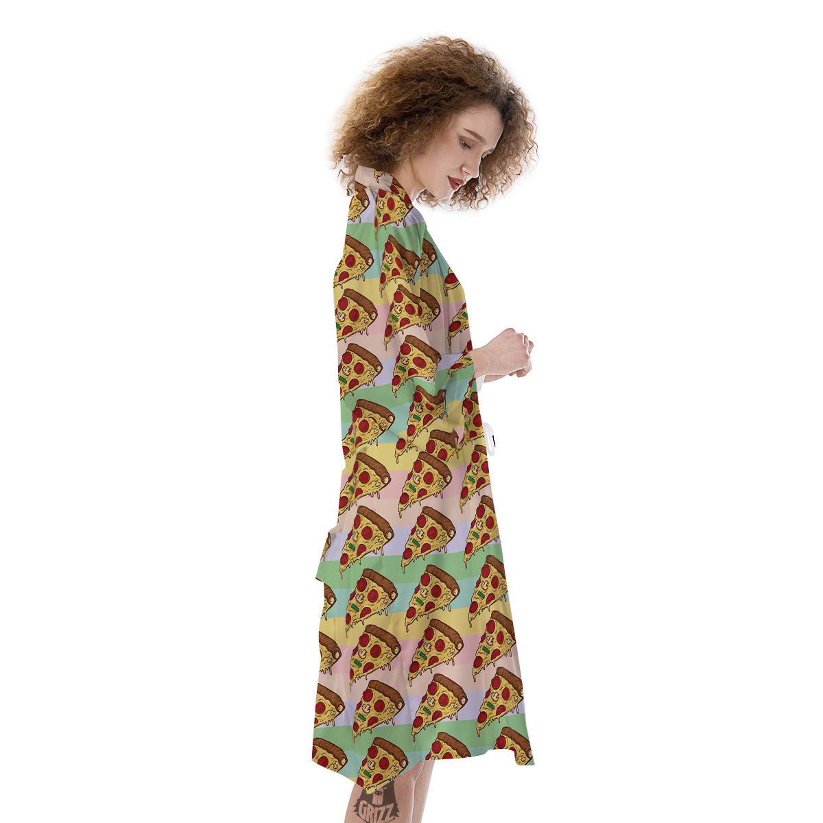 Colorful Pizza And Stiped Pastel Print Pattern Kimono-grizzshop