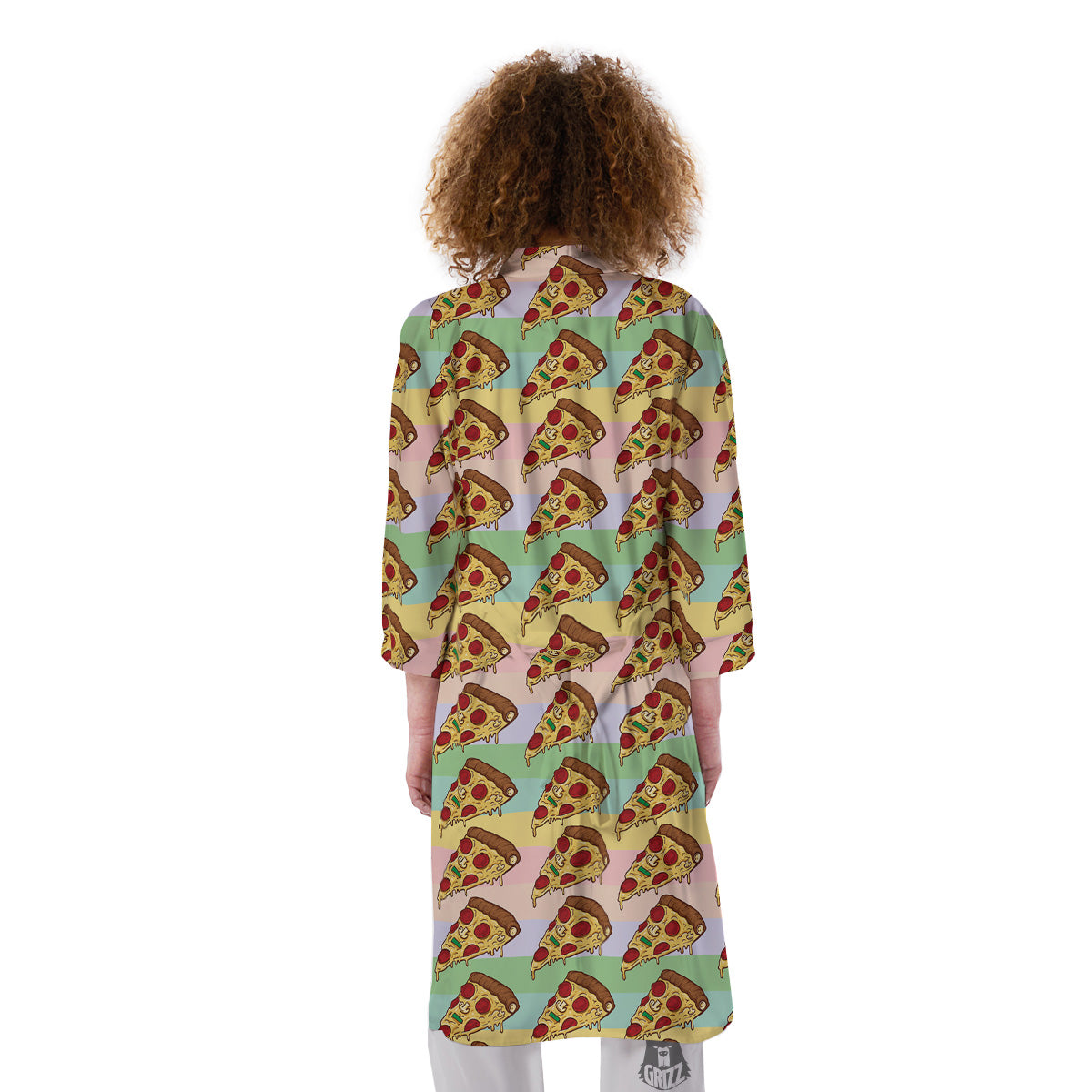 Colorful Pizza And Stiped Pastel Print Pattern Kimono-grizzshop