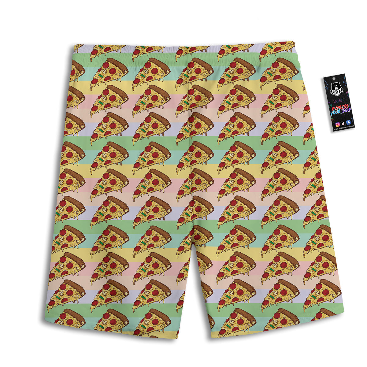 Colorful Pizza And Stiped Pastel Print Pattern Men's Athletic Shorts
