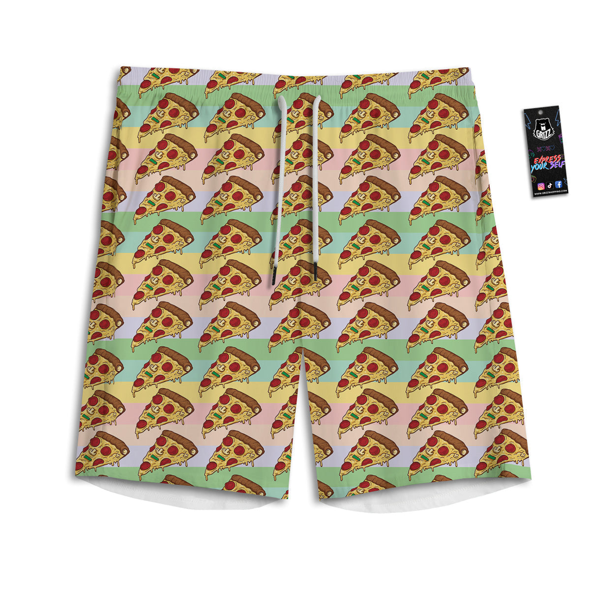 Colorful Pizza And Stiped Pastel Print Pattern Men's Athletic Shorts