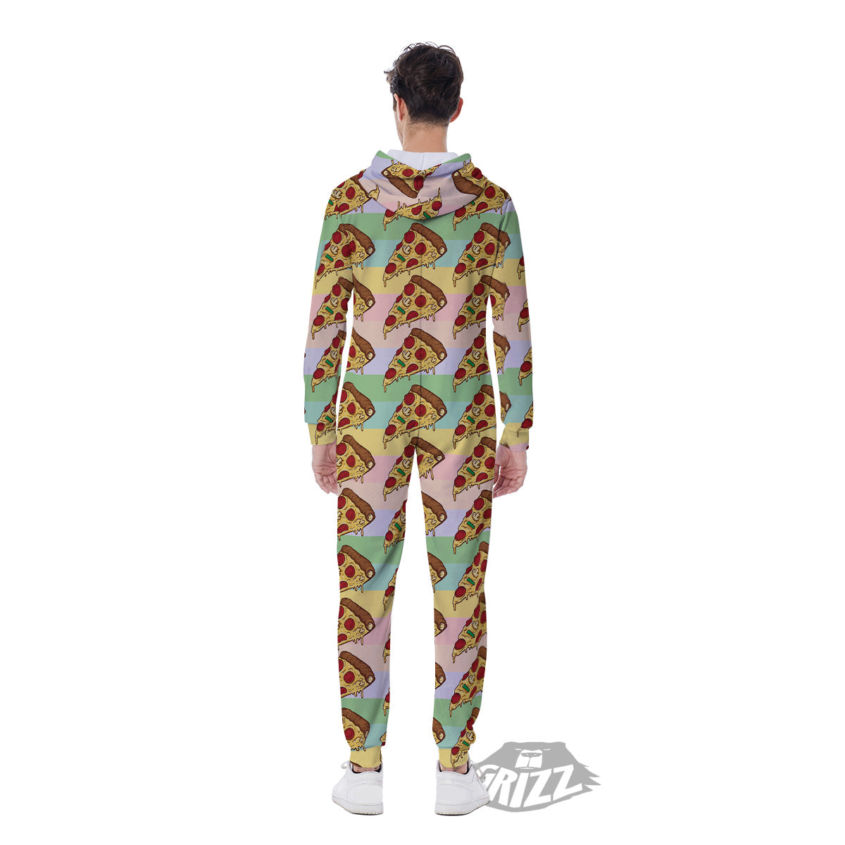 Colorful Pizza And Stiped Pastel Print Pattern Men's Jumpsuit-grizzshop