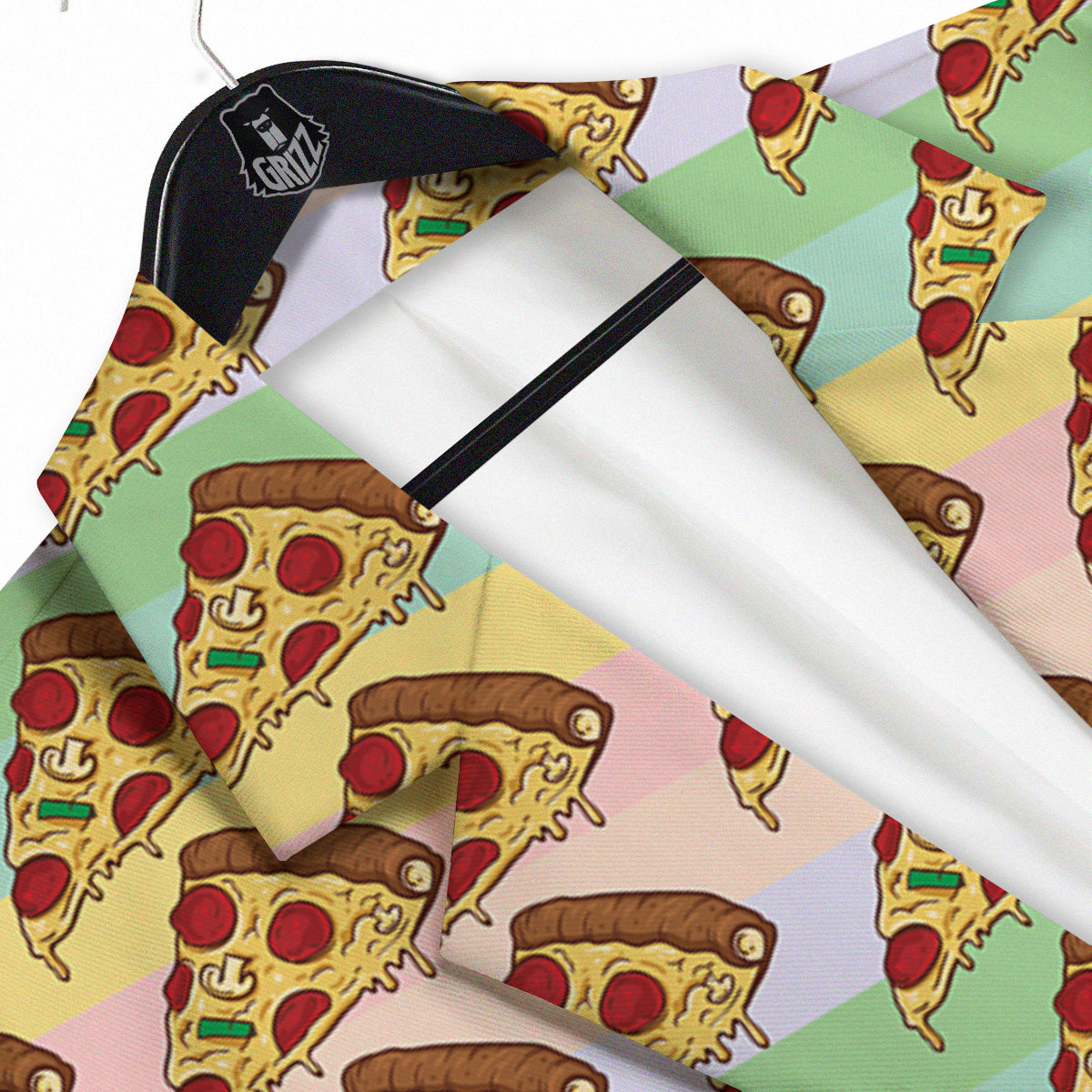 Colorful Pizza And Stiped Pastel Print Pattern Men's Sport Coat-grizzshop