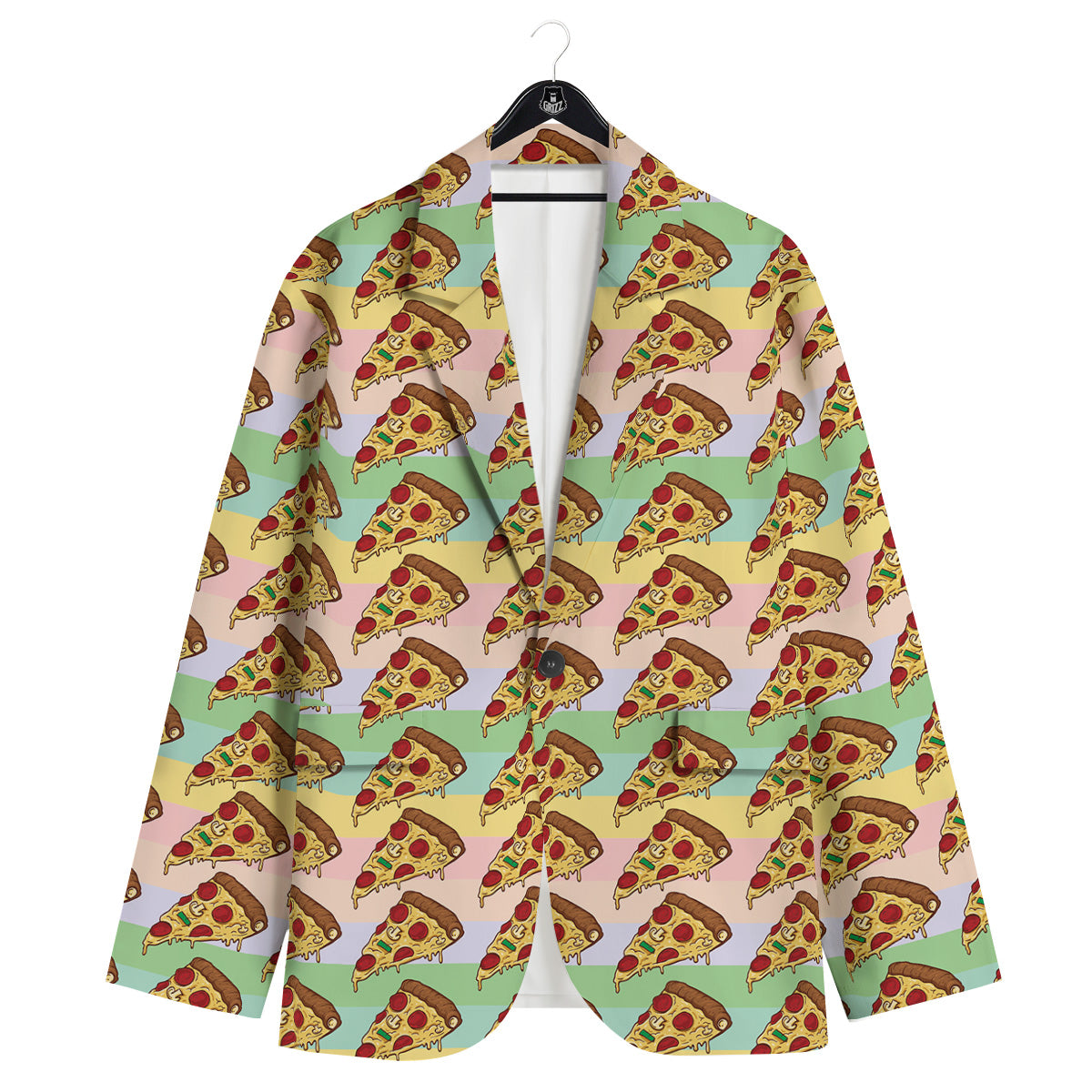 Colorful Pizza And Stiped Pastel Print Pattern Men's Sport Coat-grizzshop