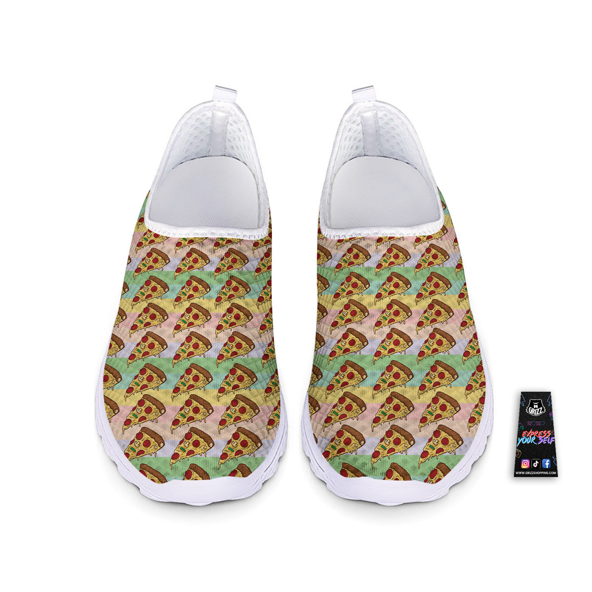 Colorful Pizza And Stiped Pastel Print Pattern Nurse Shoes-grizzshop