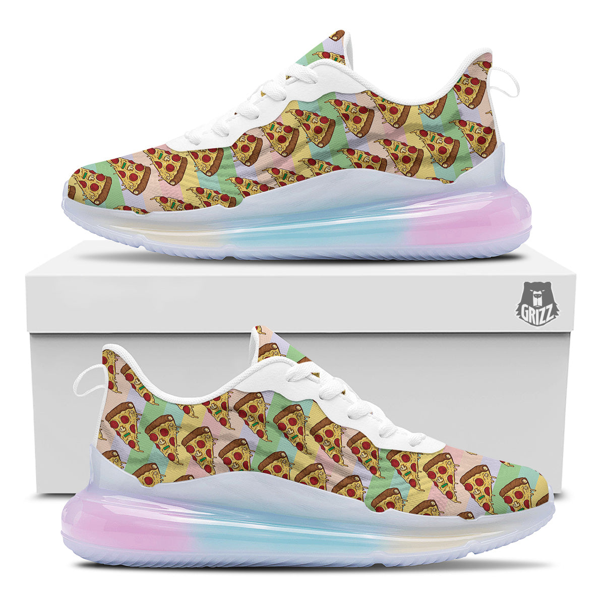 Colorful Pizza And Stiped Pastel Print Pattern Running Sneakers-grizzshop