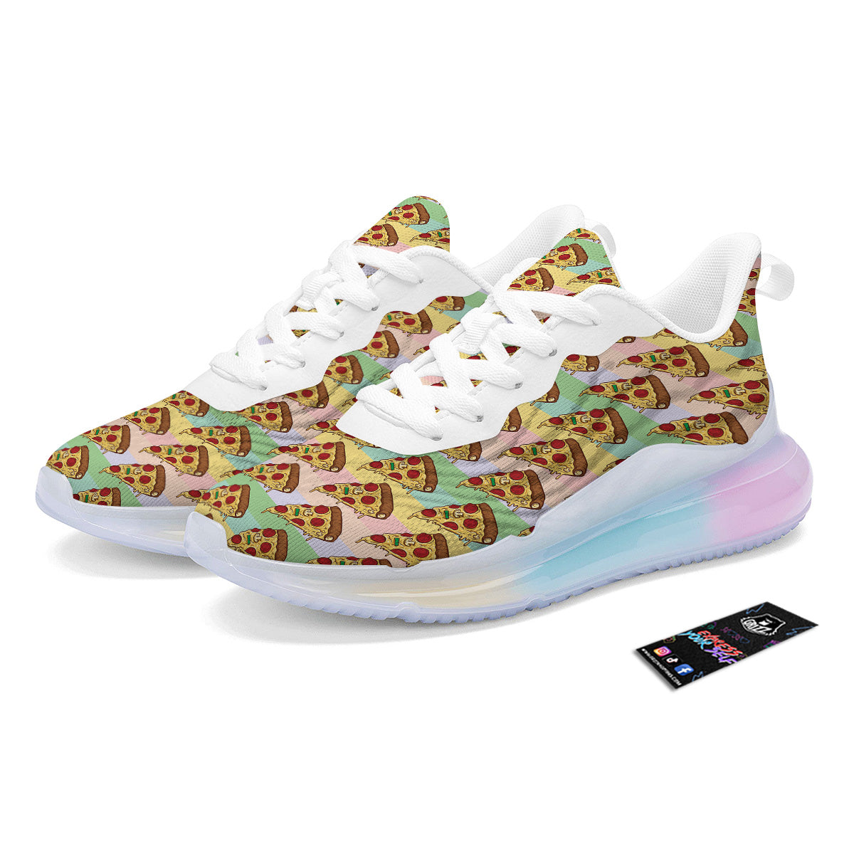 Colorful Pizza And Stiped Pastel Print Pattern Running Sneakers-grizzshop