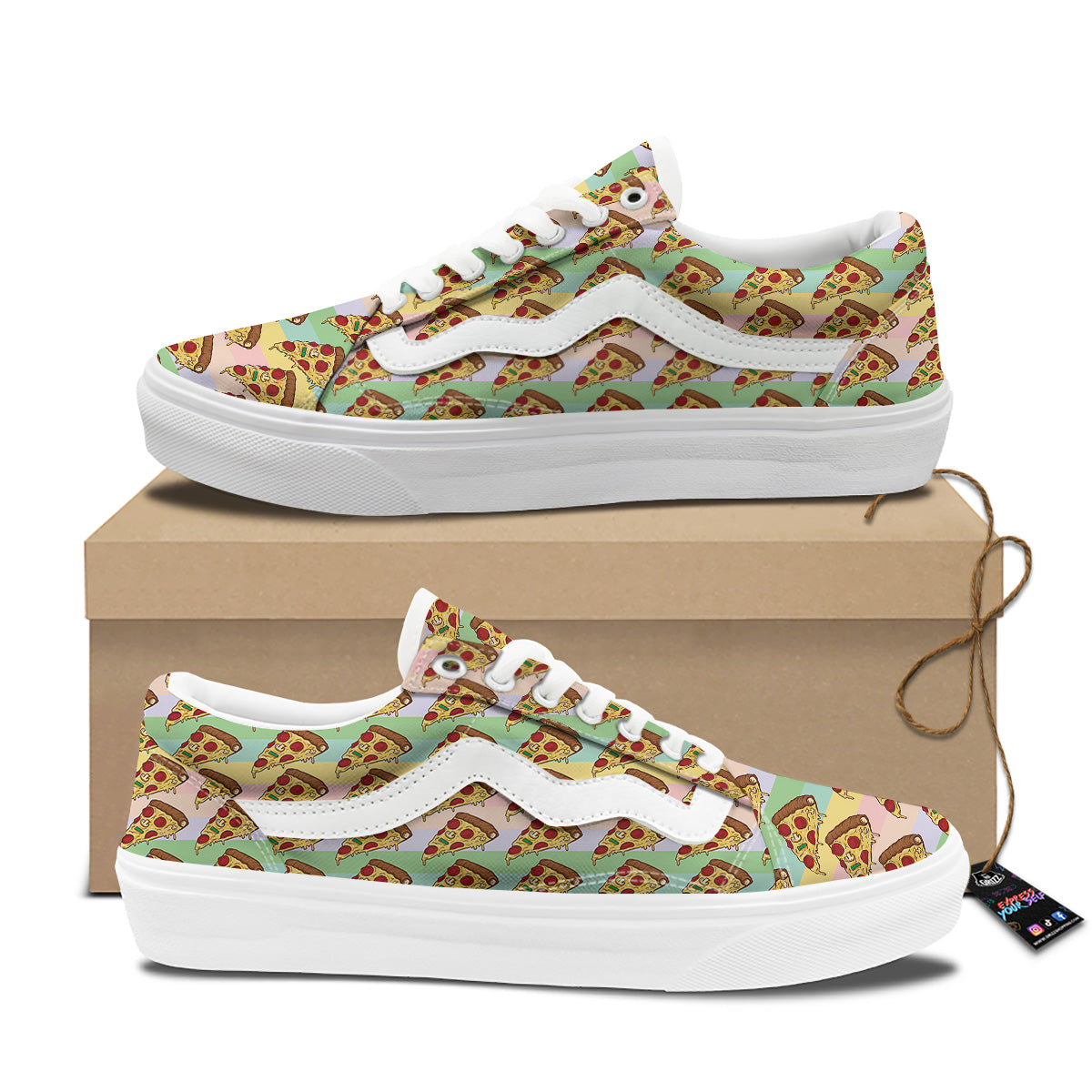 Colorful Pizza And Stiped Pastel Print Pattern Skate Shoes-grizzshop