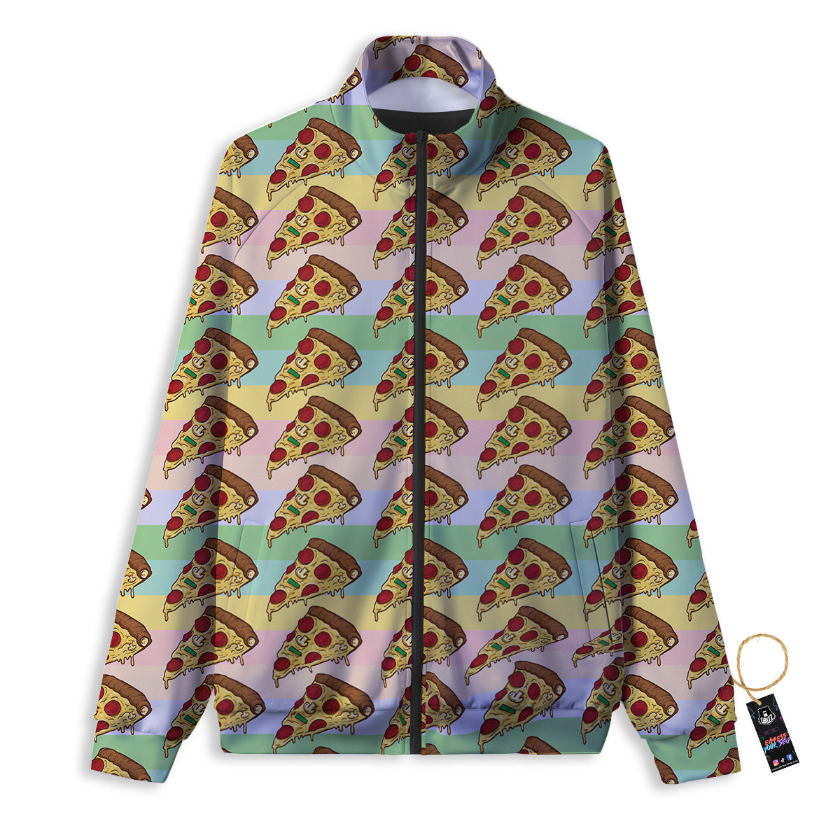 Colorful Pizza And Stiped Pastel Print Pattern Track Jacket-grizzshop
