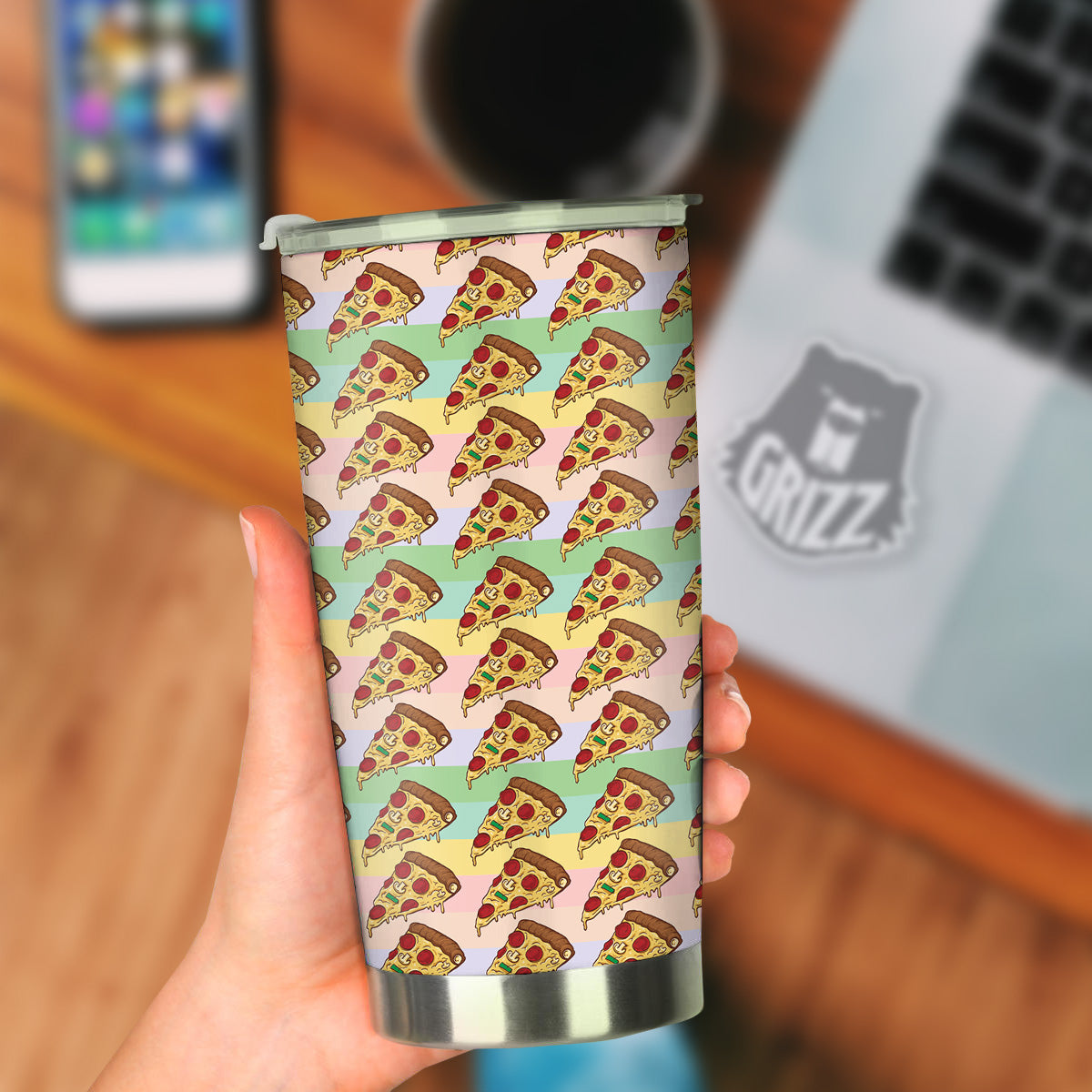 Colorful Pizza And Stiped Pastel Print Pattern Tumbler-grizzshop