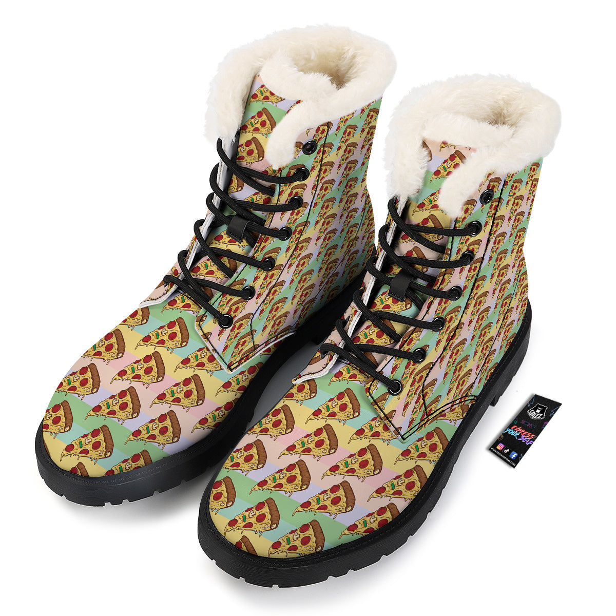 Colorful Pizza And Stiped Pastel Print Pattern Winter Boots-grizzshop