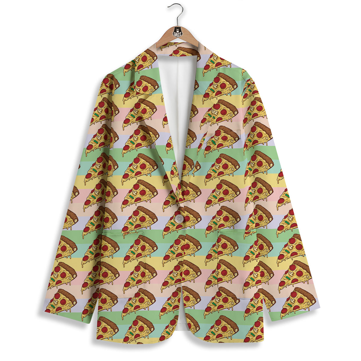 Colorful Pizza And Stiped Pastel Print Pattern Women's Blazer-grizzshop