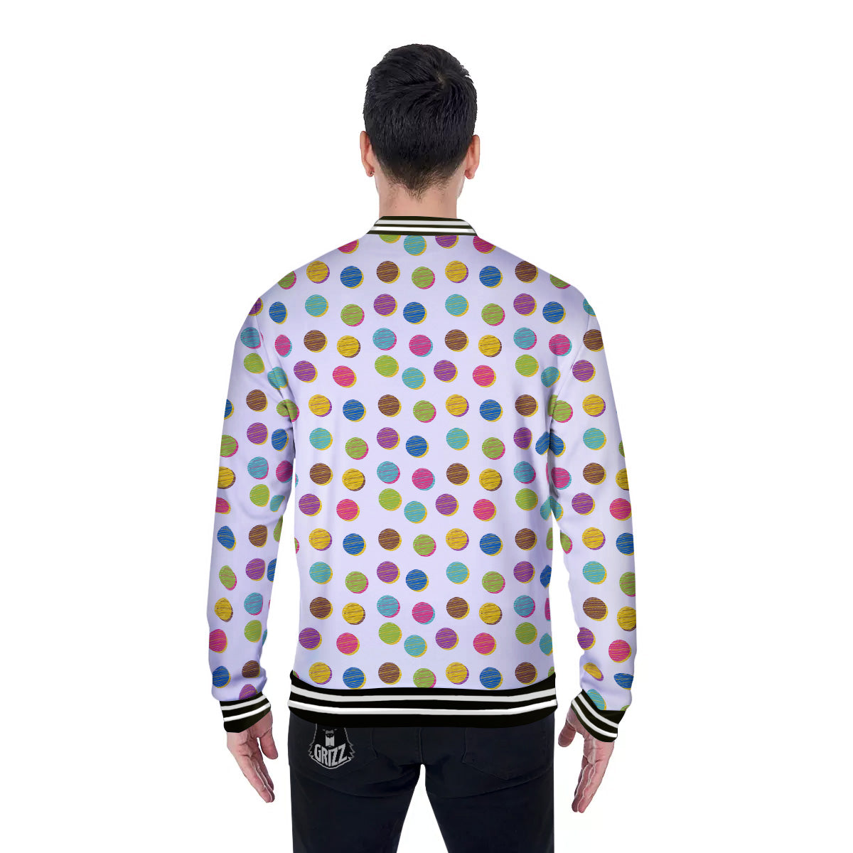 Colorful Polka Dot Hand Drawn Print Pattern Baseball Jacket-grizzshop