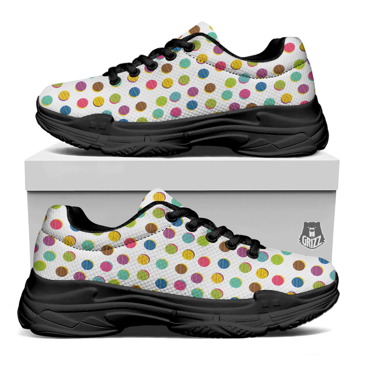 Colorful Polka Dot Hand Drawn Print Pattern Black Chunky Shoes-grizzshop