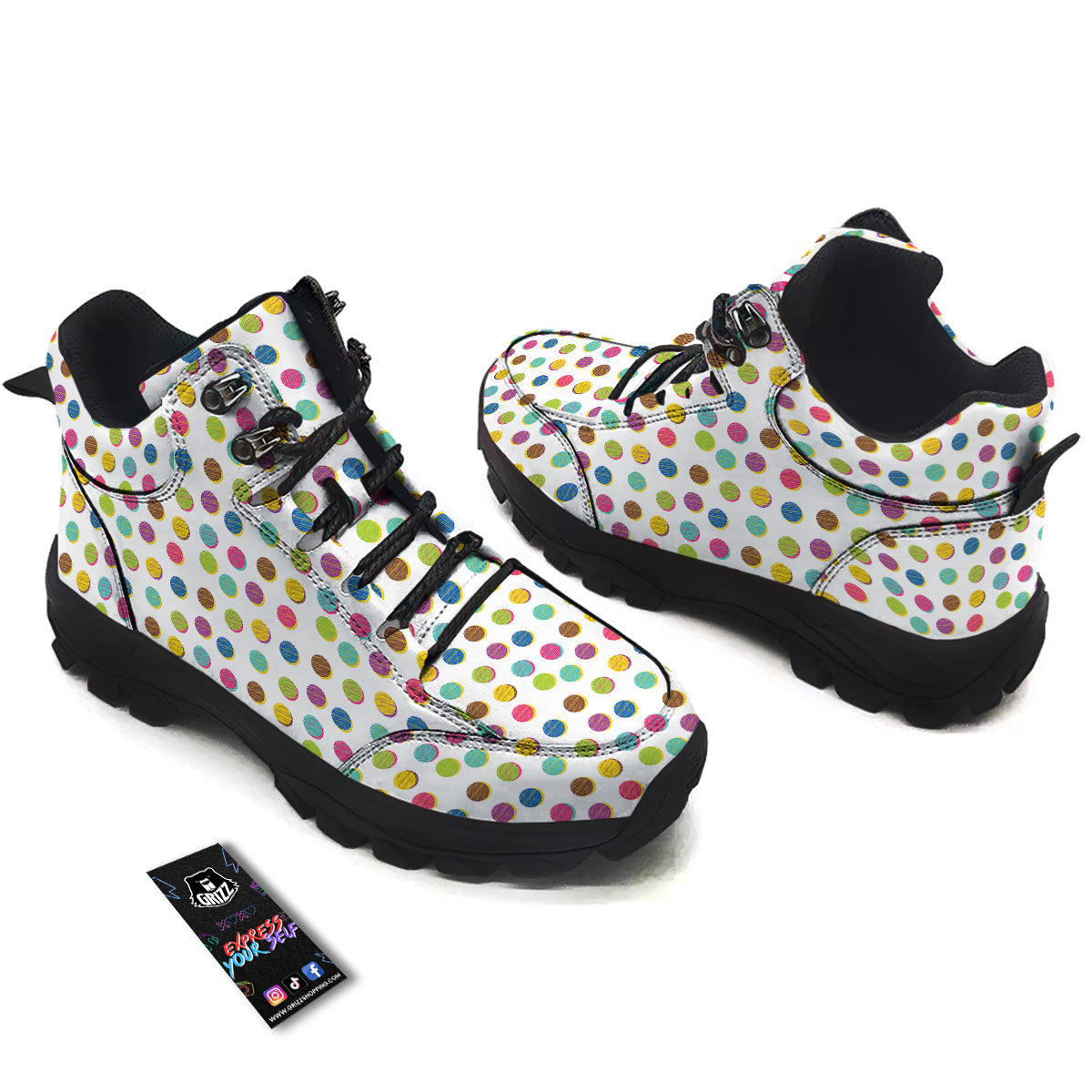 Colorful Polka Dot Hand Drawn Print Pattern Hiking Shoes-grizzshop