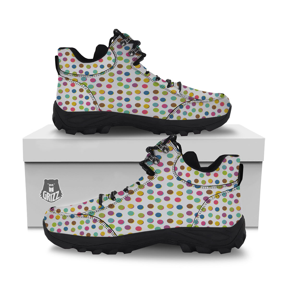 Colorful Polka Dot Hand Drawn Print Pattern Hiking Shoes-grizzshop