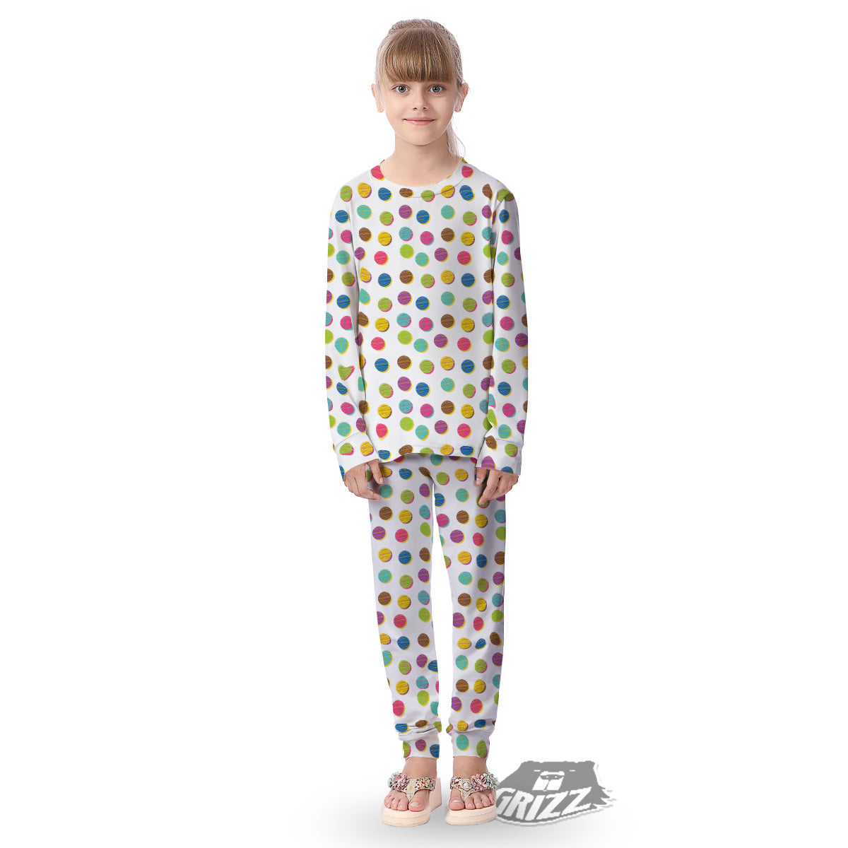 Colorful Polka Dot Hand Drawn Print Pattern Kid's Pajamas-grizzshop