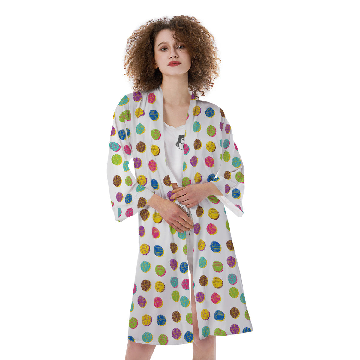 Colorful Polka Dot Hand Drawn Print Pattern Kimono-grizzshop