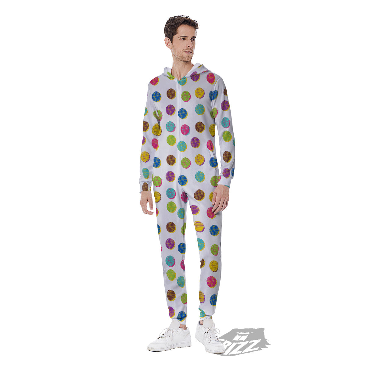 Colorful Polka Dot Hand Drawn Print Pattern Men's Jumpsuit-grizzshop