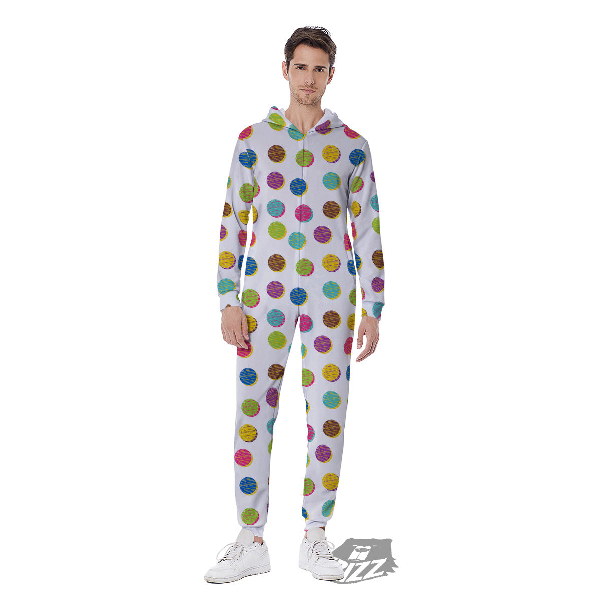 Colorful Polka Dot Hand Drawn Print Pattern Men's Jumpsuit-grizzshop