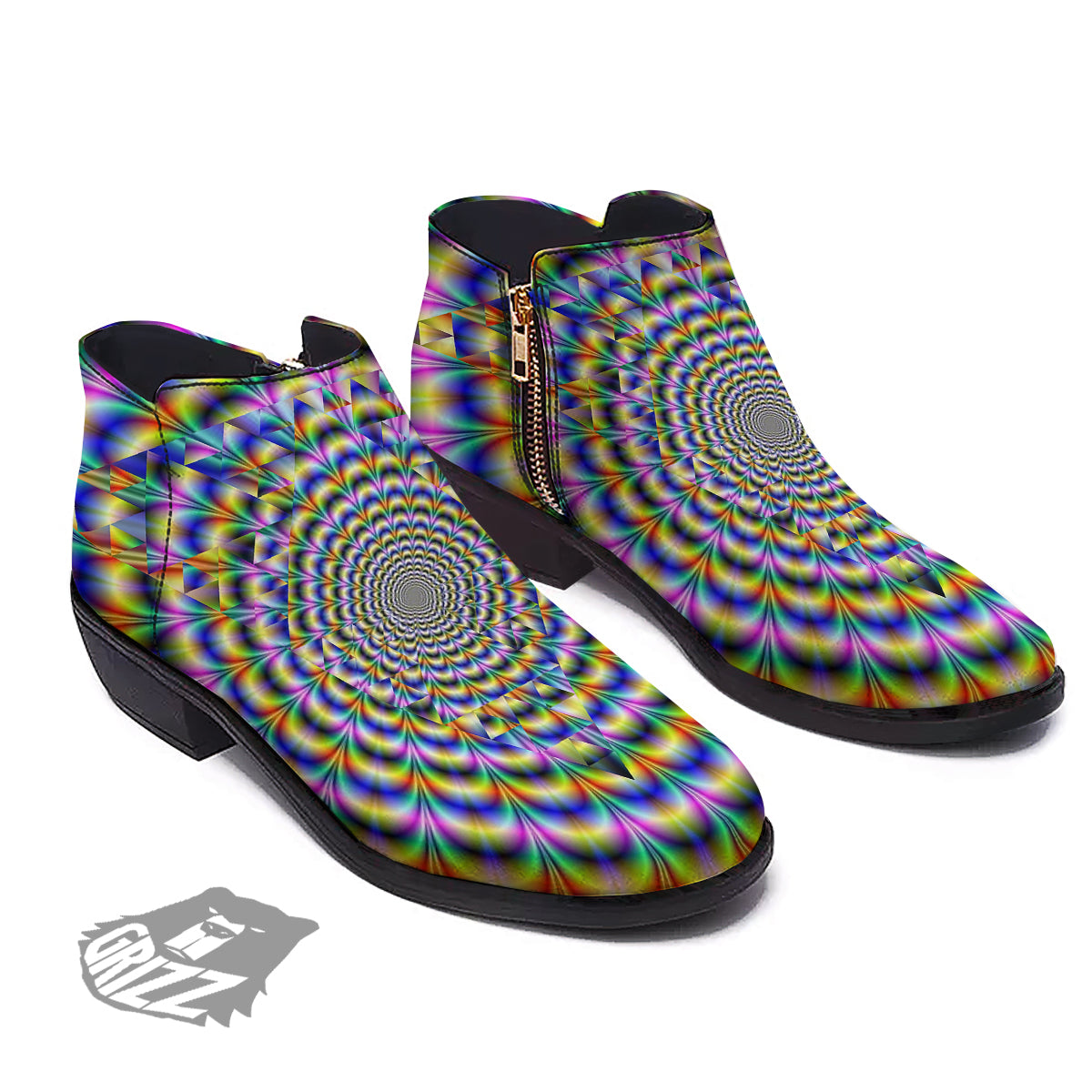 Colorful Psychedelic And Triangle Print Ankle Boots-grizzshop