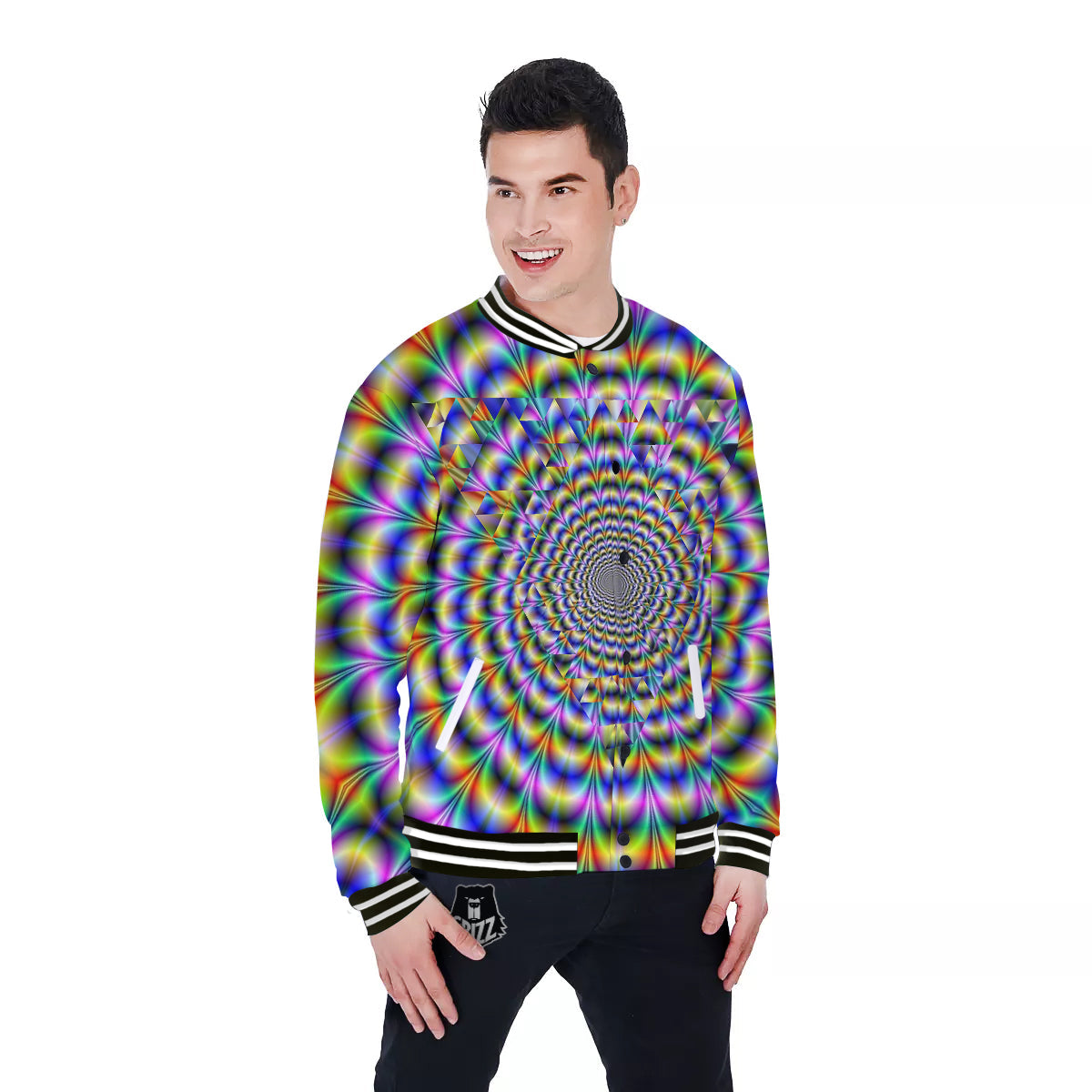 Colorful Psychedelic And Triangle Print Baseball Jacket-grizzshop