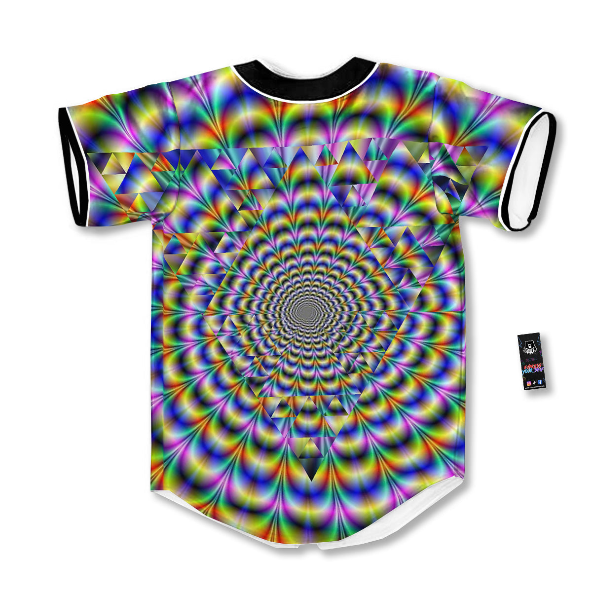 Colorful Psychedelic And Triangle Print Baseball Jersey-grizzshop