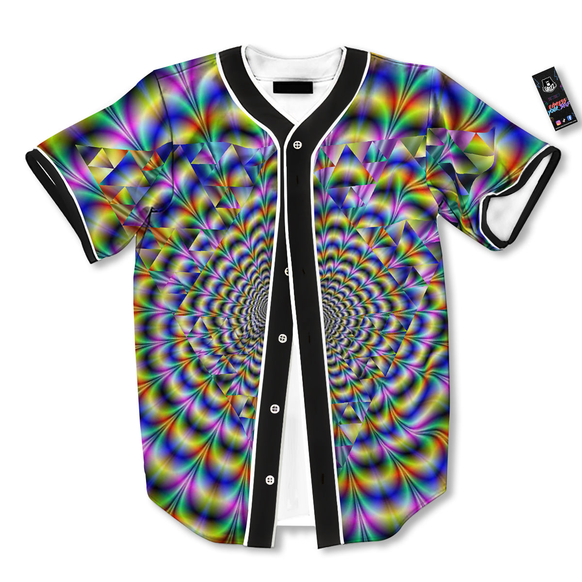 Colorful Psychedelic And Triangle Print Baseball Jersey-grizzshop